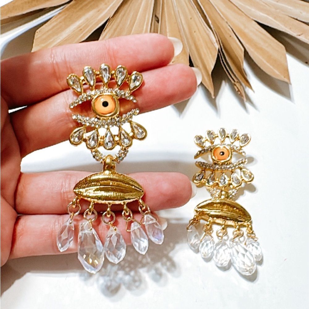 REVOLVE Gold and Crystal Eye Earrings - Picture 4 of 4